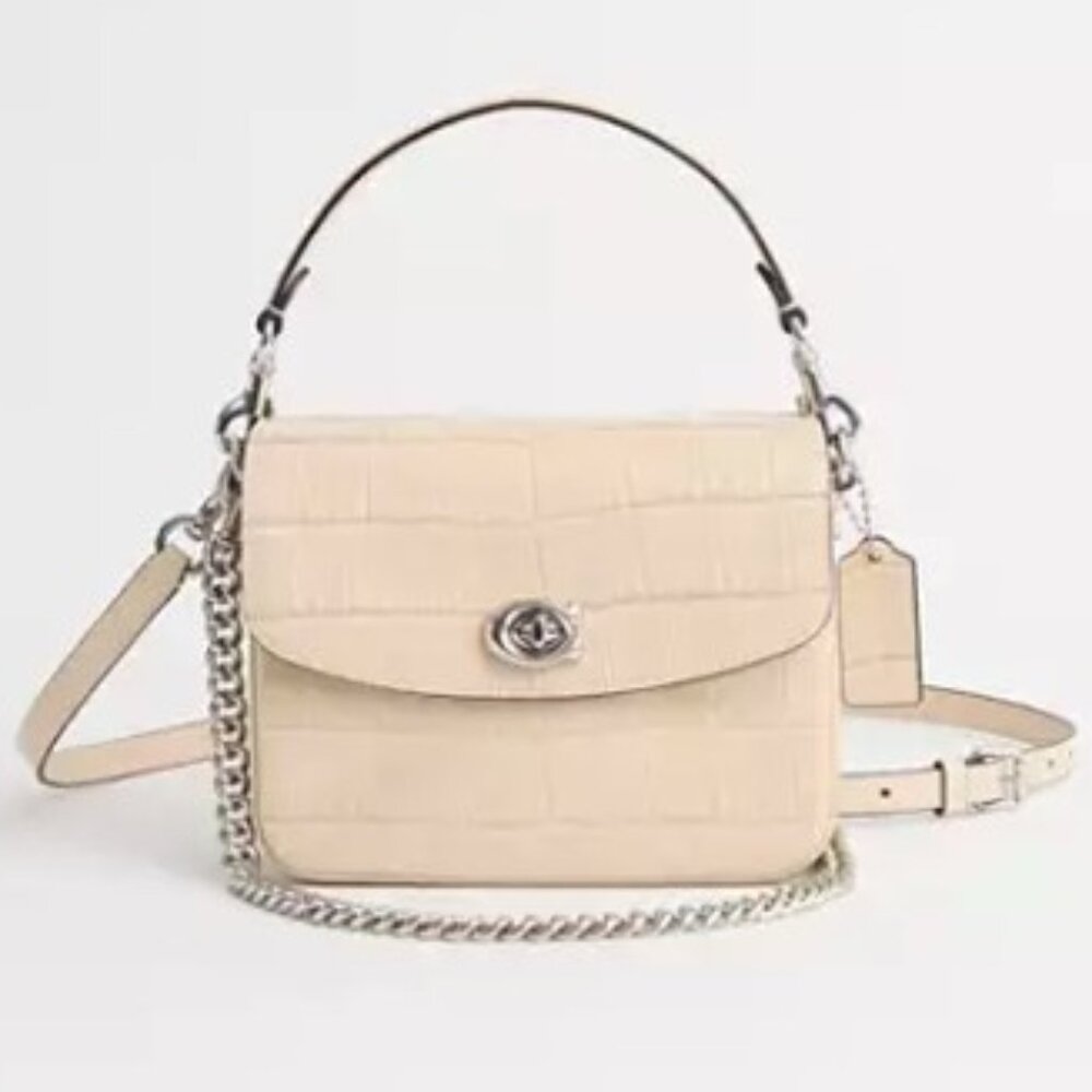 COACH Cassie Crossbody Bag 19 Crocodile Embossed Ivory Leather Silver Hardware
